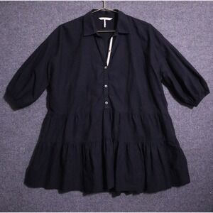 Free People Beach Dress Women Small Black Oversized Button Fronts 3/4 Sleeve EUC